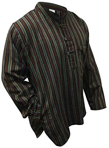 Multi Colour Mix Stripes Grandad Shirt Lightweight Comfy Long Sleeves Traditional Boho Hippy Shirts,