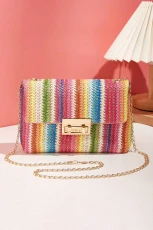 Multicolour Bohemian Woven Gold Chain Shoulder Bag ULTICOLOUR / ONE SIZE / 100%STRAW