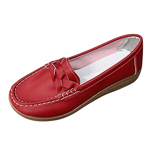 Multicoloured Leather Shoes Soft Sole Pump Flat Casual Shoes Women's Shoes with Heel 43, red, 8 UK