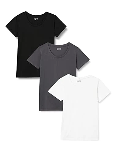 Multipack of 3: Women's T-Shirt with round neck, Multicolour (Black/White/Forged Iron), L, Pack of 3