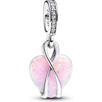 Mum Opalescent Heart Dangle Charm - Silver