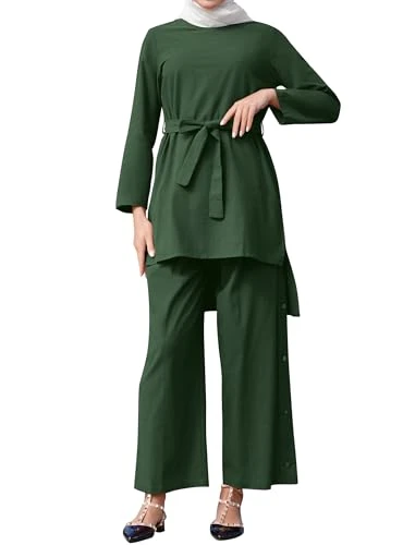 Muslim Clothes for Women Long Sleeve Loose Ramadan Tracksuit Islamic Clothing Blouse Wide Leg Pant S