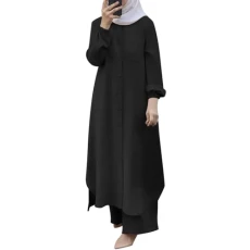 Muslim Dresses Women's Cotton Muslim 2-Piece Sets for Women, Long Sleeve Button Down Shirt Trousers, Abaya, Casual Dress, Dubai Outfits, Evening Dress, Muslim, black, M Muslim Dresses Women's Cotton Muslim 2-Piece Sets for Women, Long Sleeve Button Down Shirt Trousers, Abaya, Casual Dress, Dubai Outfits, Evening Dress, Muslim, black, M