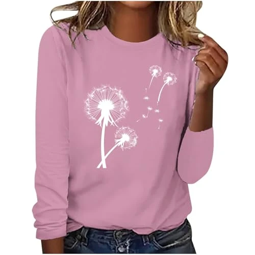 My Order Women Fashion Sweatshirt UK Long-Sleeve Lightweight Crew Neck Jumper Loose Fit Dandelion Pr