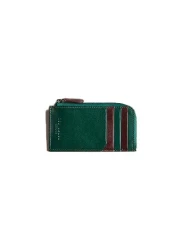 Nanns Contrast Detail RFID Blocking Leather Zip Around Coin Card Holder Wallet Pouch in Green