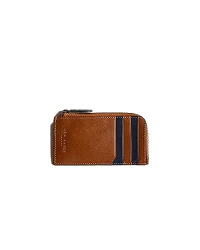 Nanns Contrast Detail RFID Blocking Leather Zip Around Coin Card Holder Wallet Pouch in Tan Brown