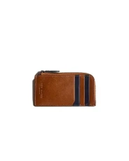 Nanns Contrast Detail RFID Blocking Leather Zip Around Coin Card Holder Wallet Pouch in Tan Brown