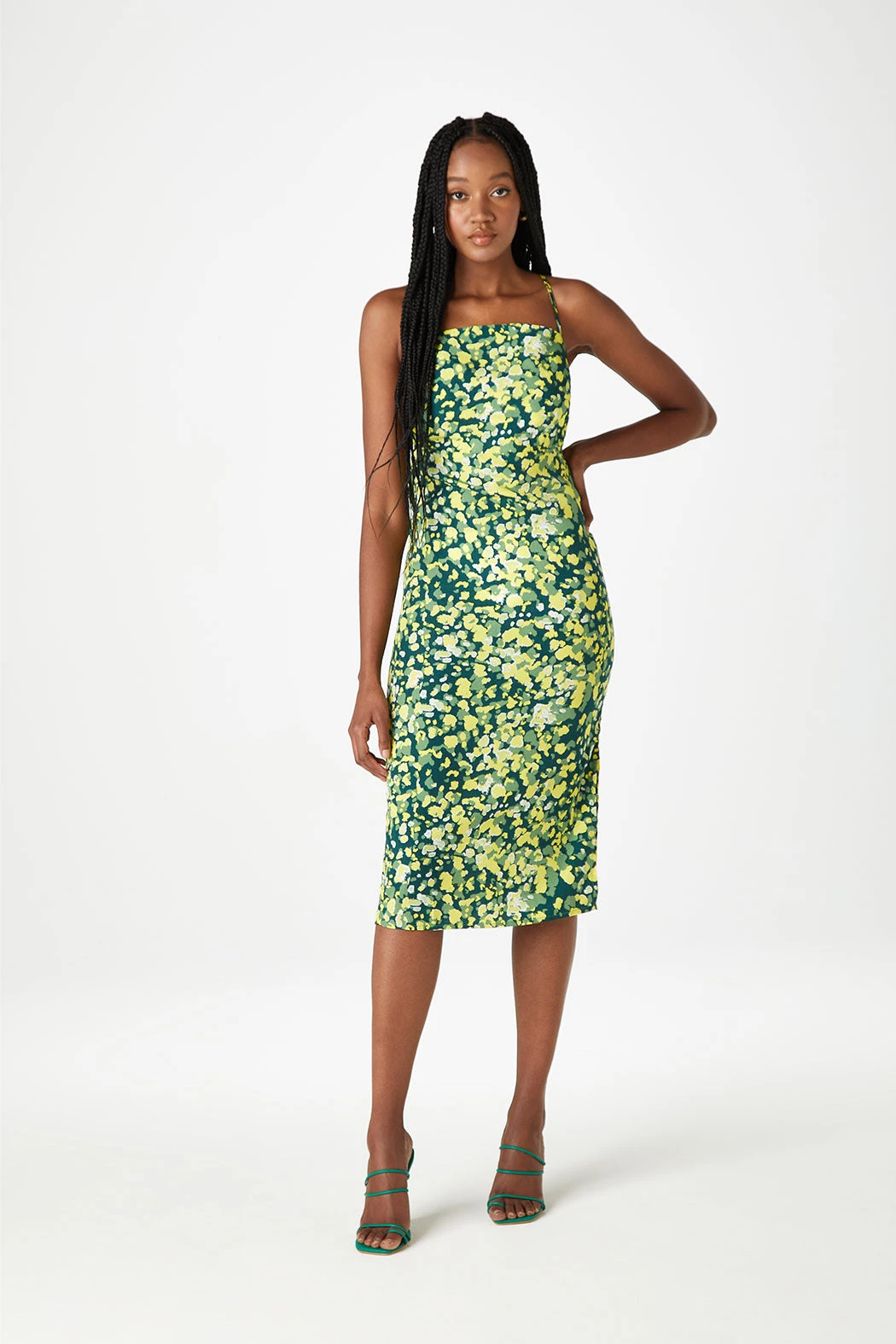 Napa Green Printed Midi Dress Yellow /