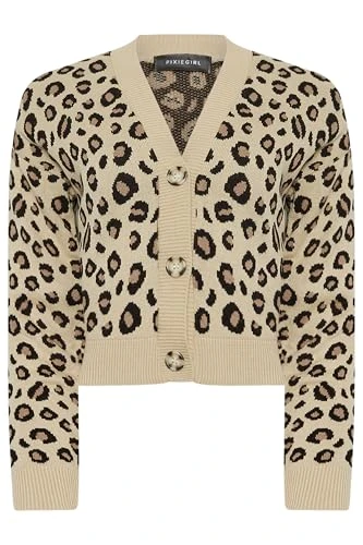 Natural Brown Leopard Print Cropped Cardigan Petite