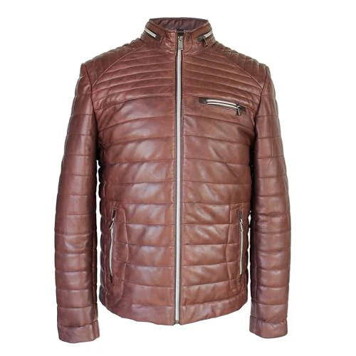 Natural Leather Jackets | Casual Winter Jackets | Men's Jacket | Elegant Leather Jacket | Men's Padded Leather Jackets, Brown, L