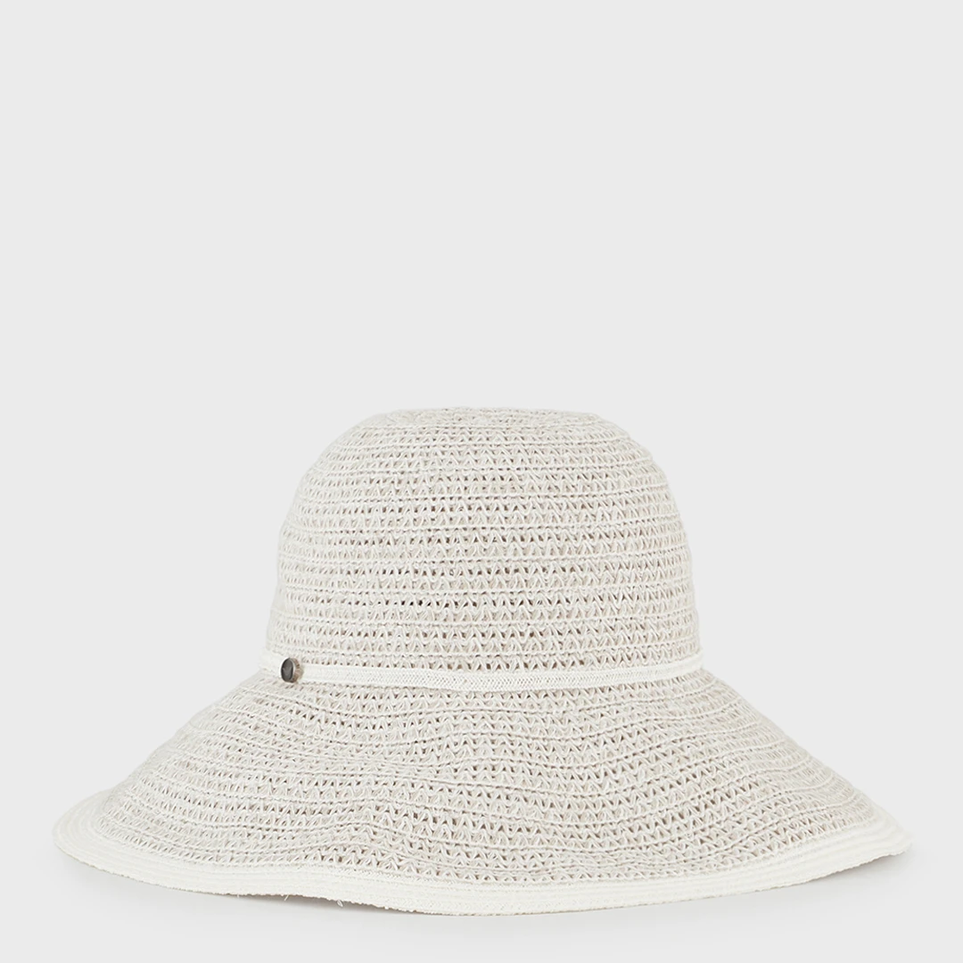Natural Round Cotton Blend Hat - Beige