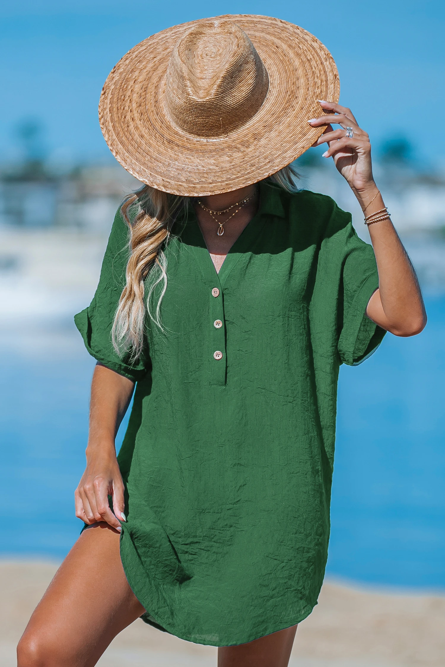 Natures Glow Green Cover-Up Mini Dress