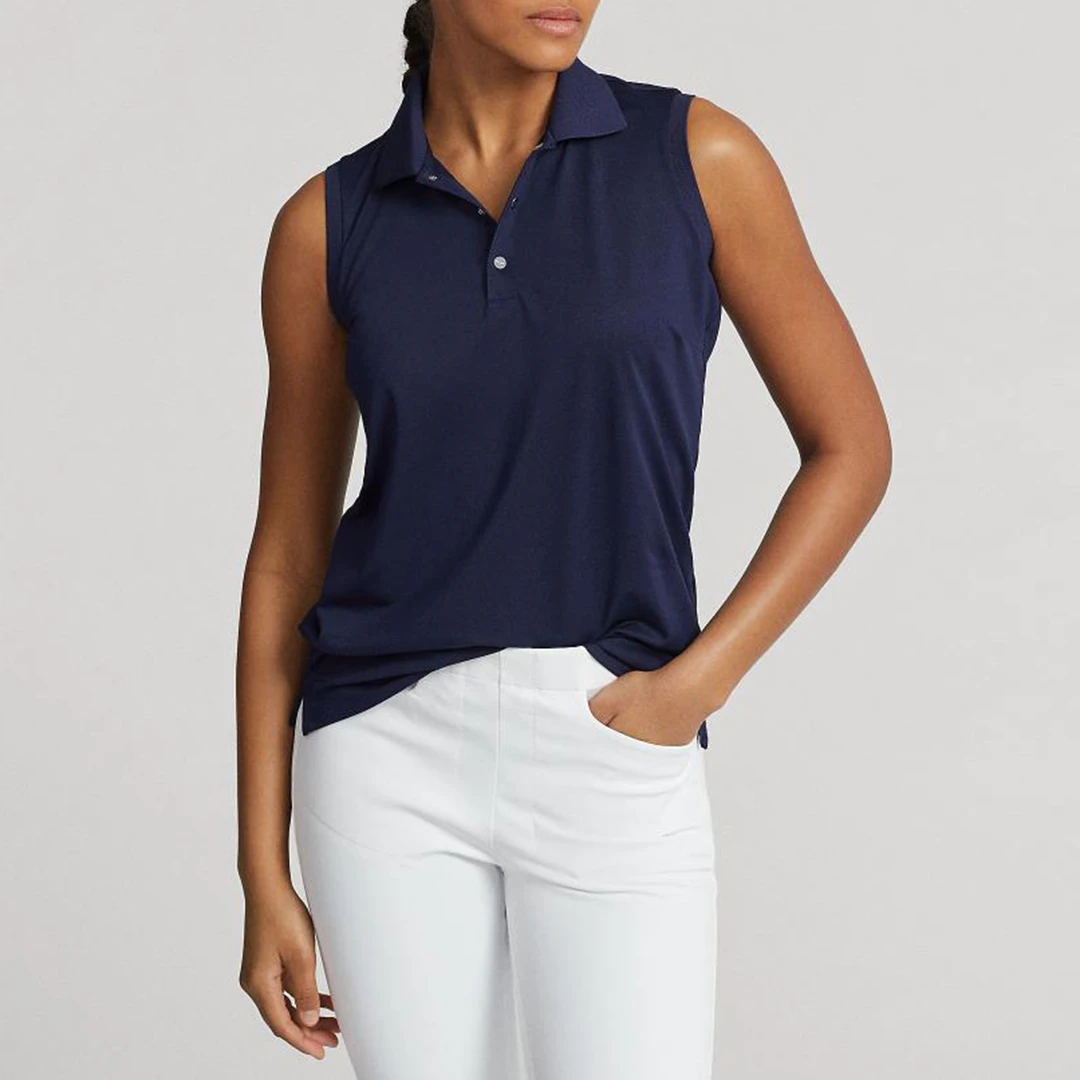 Navy Air Tech Pique Sleeveless Polo Shirt