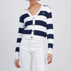 Navy and White Stripe Loose Cable Knit Cardigan