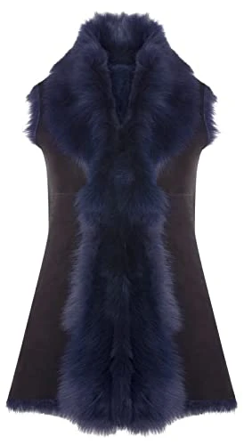 Navy Blue Ladies Women's Soft Real Toscana Sheepskin Leather Gilet Waistcoat