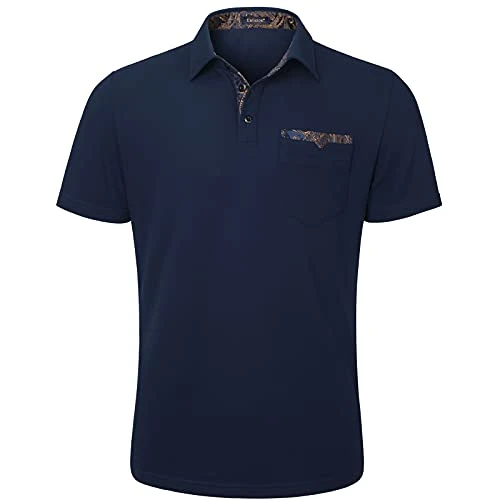 Navy Blue Polo Shirts for Men Adult Short Sleeve Golf Polo Shirt with Pocket Summer Casual Polo t-Sh