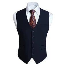 Navy Blue Waistcoat for Men Formal Business Waistcoats Classic Plain Colour Elegant Wedding Party Tuxedo Suit Vest with Fashion Pockets Regular Fit XL