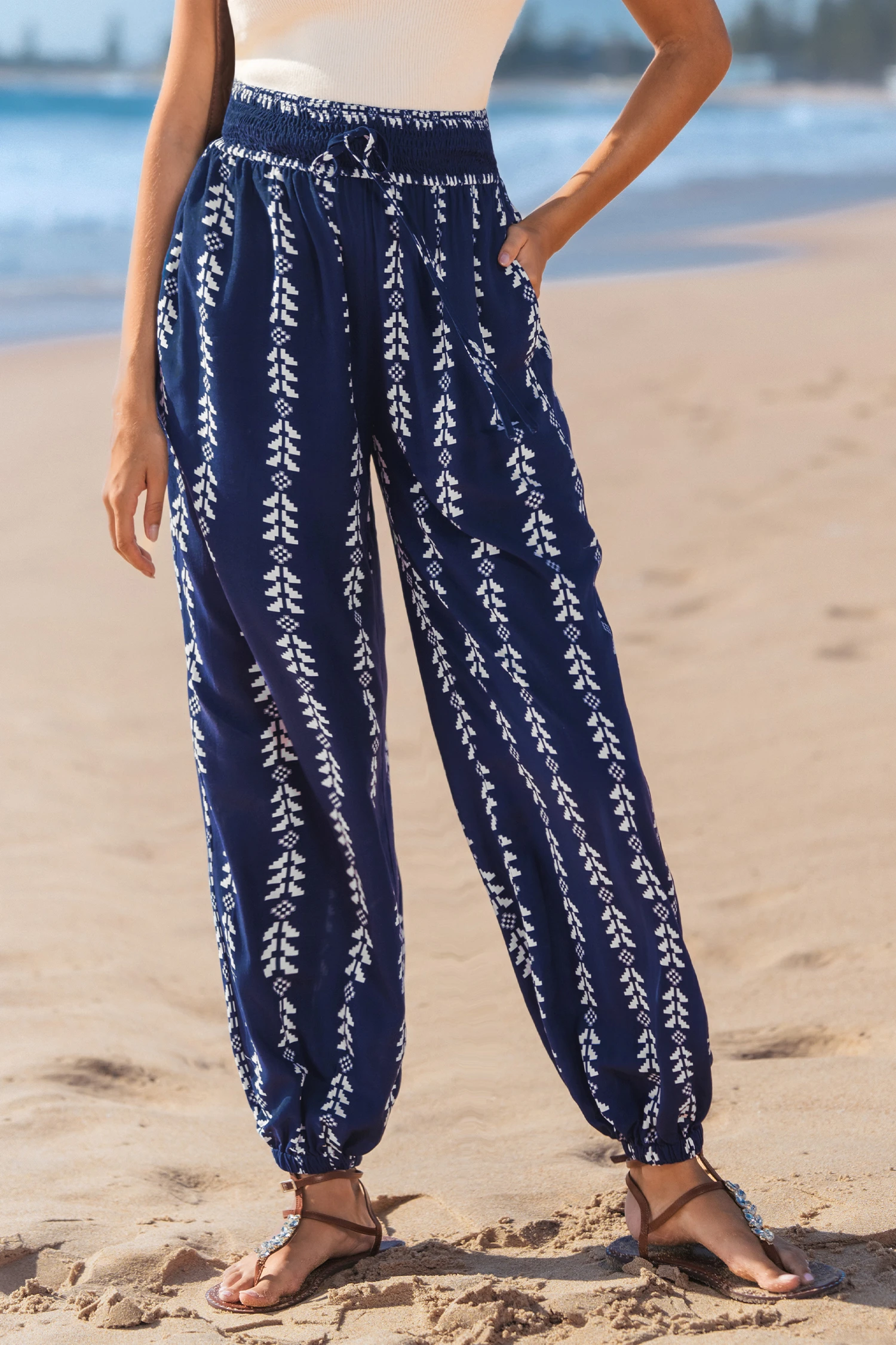 Navy Boho Tapered Cover-Up Pants - Blue