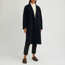 Navy Cashmere Blend Button Coat