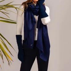 Navy Cashmere Shawl and Long Cashmere Gloves Set Navy Cashmere Shawl and Long Cashmere Gloves Set
