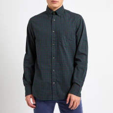 Navy Check Twill Regular Fit Shirt - Green