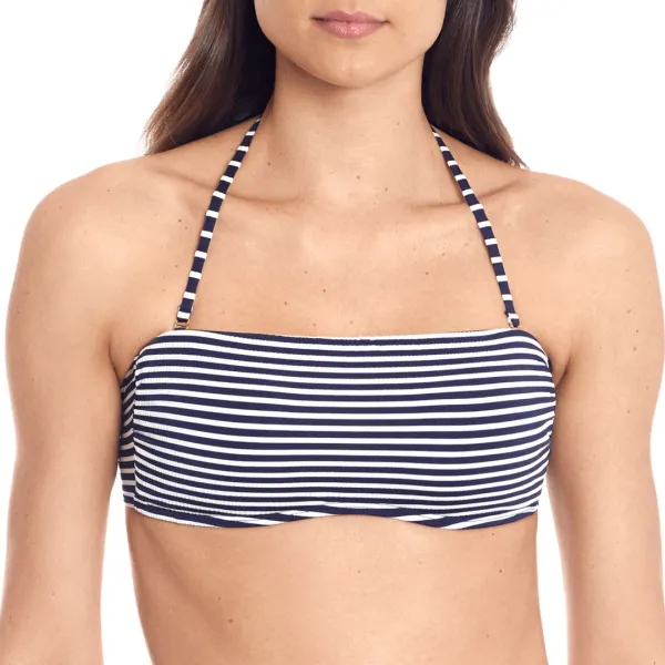 Navy Contrast Stripe Bandeau Bikini Top - Multi