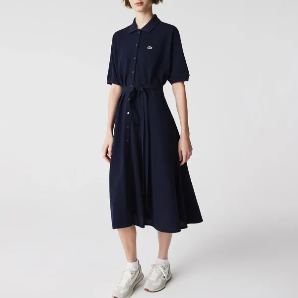 Navy Cotton Pique Shirt Dress