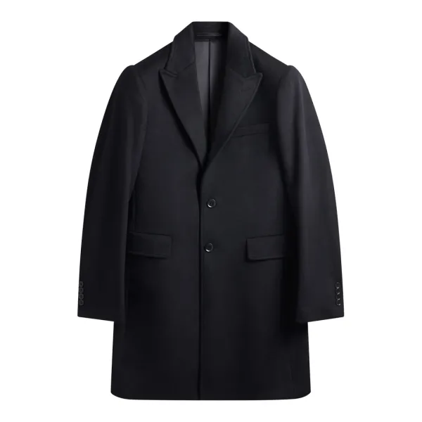 Navy Covert Wool Blend Coat