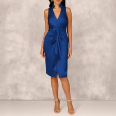 Navy Crepe Back Satin Midi Dress