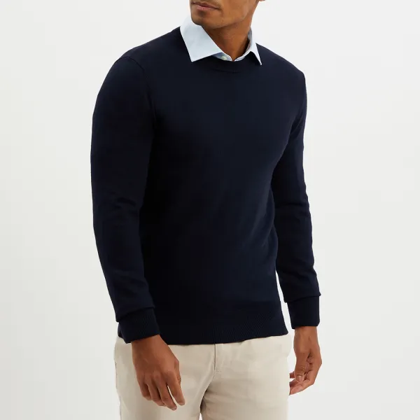 Navy Crew Neck Cashmere Blend Jumper - Navy