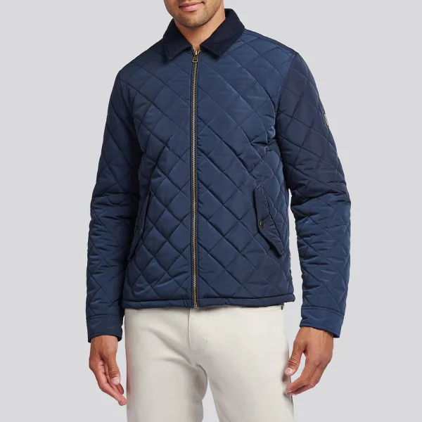Navy Diamond Quilt Padded Collared Jacket