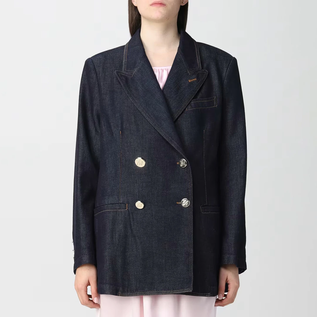 Navy Double Breasted Blazer - Blue