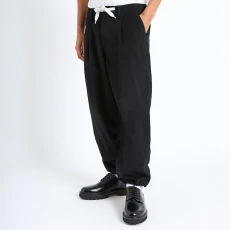 Navy Drawstring Cotton Blend Trousers - Black Navy Drawstring Cotton Blend Trousers - Black
