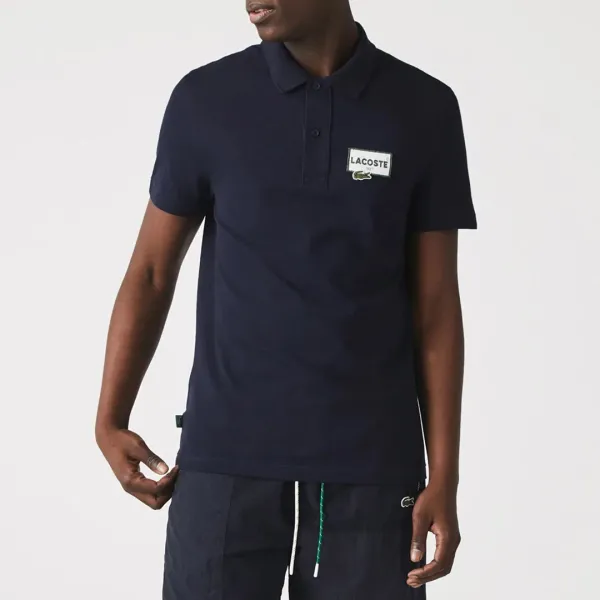 Navy Embroidered Patch Cotton Polo Shirt