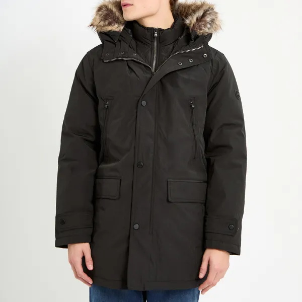 Navy Faux Fur Hooded Jacket - Black