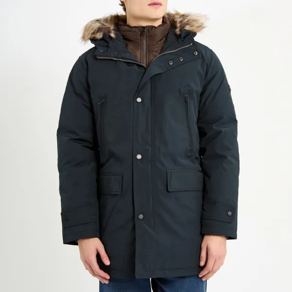 Navy Faux Fur Hooded Jacket - Navy