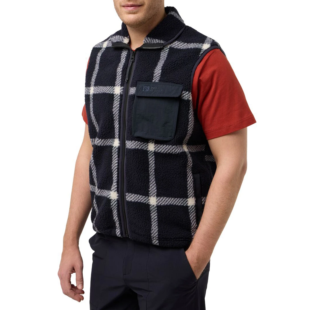 Navy Felsclicht Check Fleece Gilet