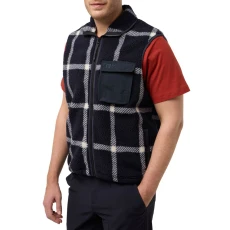 Navy Felsclicht Check Fleece Gilet