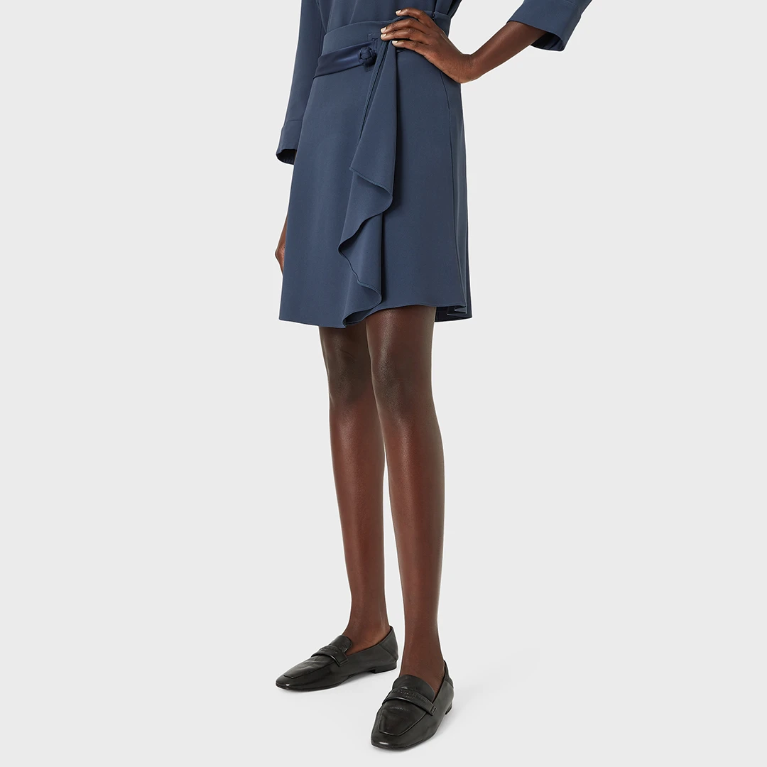 Navy Frill Wool Blend Mini Skirt - Blue