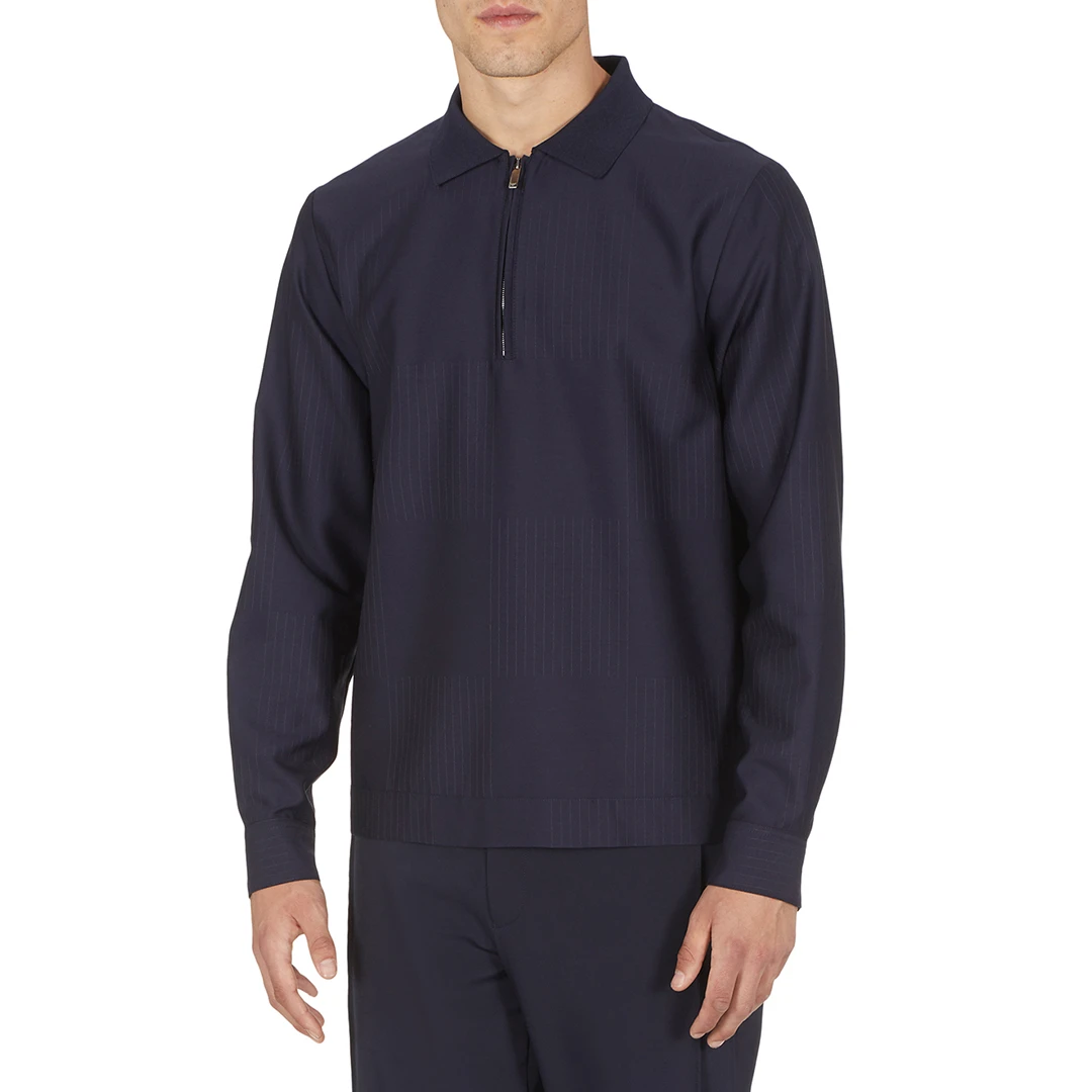 Navy Half Zip Wool Blend Polo Shirt