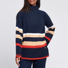 Navy High Neck Stripe Jumper