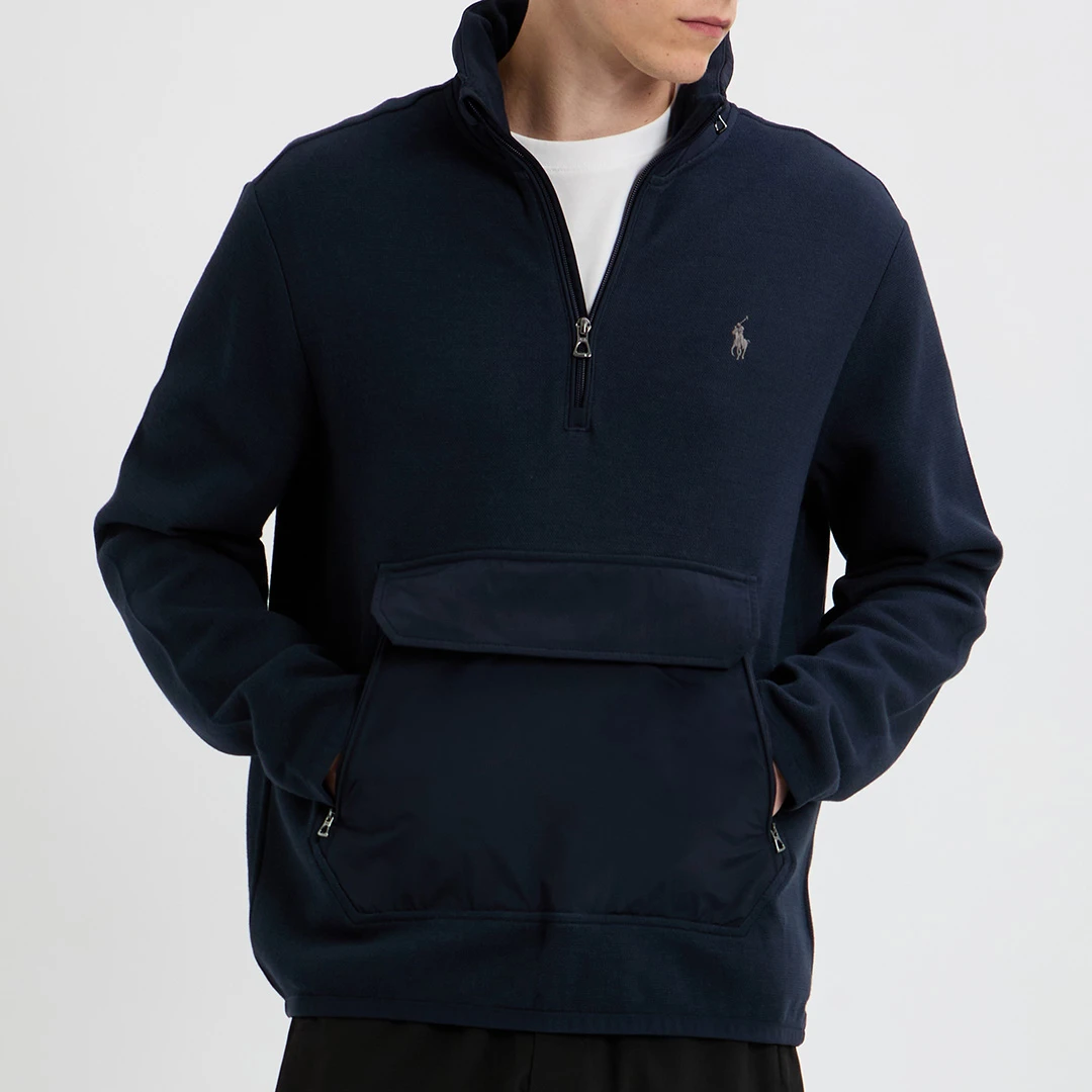 Navy Hybrid Hooded Cotton Blend Jacket
