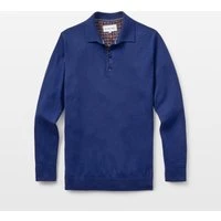 Navy Knit Polo with Check Accents, L