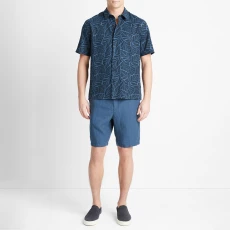 Navy Knotted Leaves Short Sleeve Shirt ulti