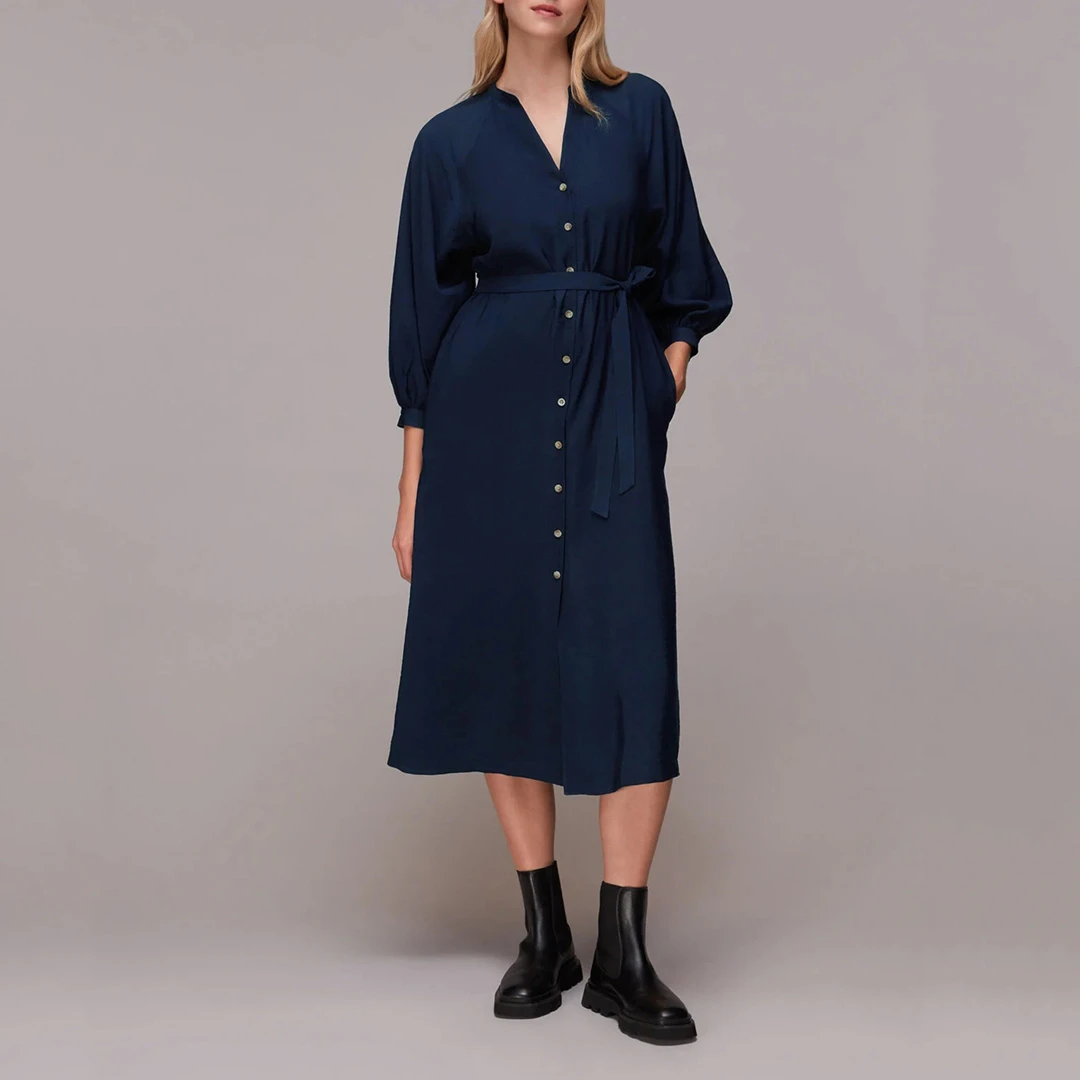 Navy Lizzie Belted Midi Dress