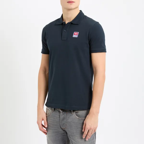 Navy Logo Cotton Blend Polo Shirt - Navy