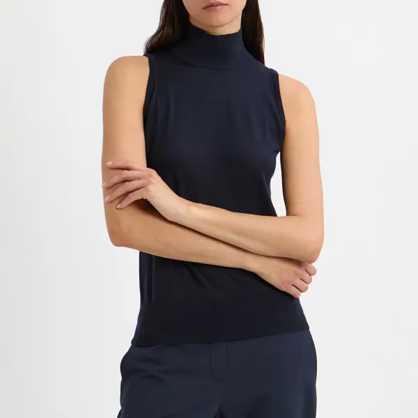 Navy Merino Fine Knit Sleeveless Top