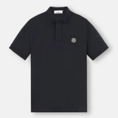 Navy Organic Cotton Pique Polo Shirt - Blue
