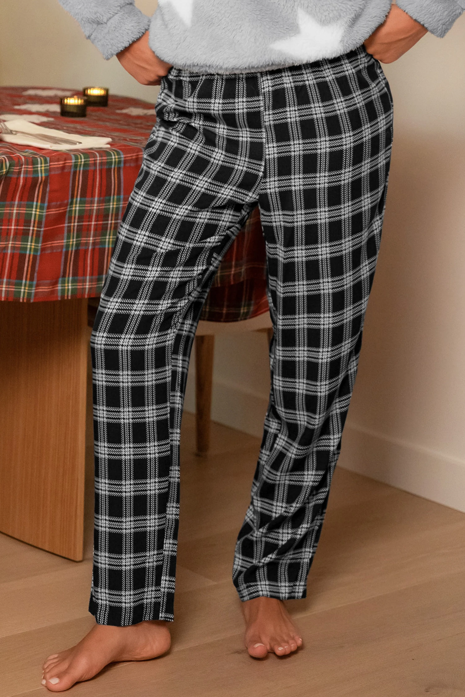 Navy Plaid Pajama Pants - Blue