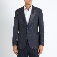 Navy Printed Wool Blend Dinner Jacket Navy Printed Wool Blend Dinner Jacket